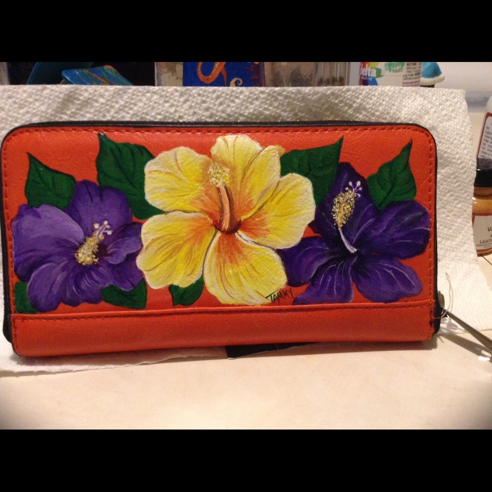Hand painted Wallet, faux leather, new